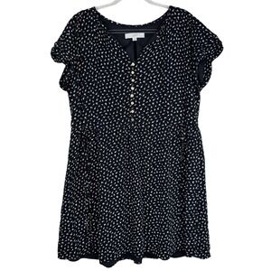 LOFT Dress Womens‎ Large Black White Floral Button Front Short Sleeve Lined
